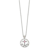 Sterling Silver Enameled Pink & Clear CZ Cross Necklace